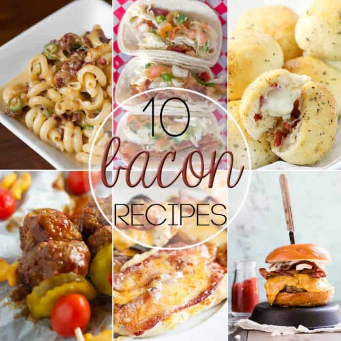 A collage of food images with text overlay - 10 Crazy Delicious Bacon Recipes