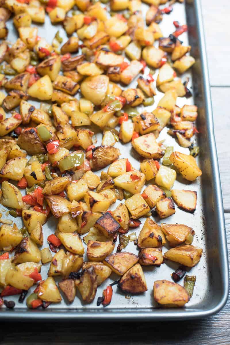 Oven Roasted Breakfast Potatoes on a baking sheet