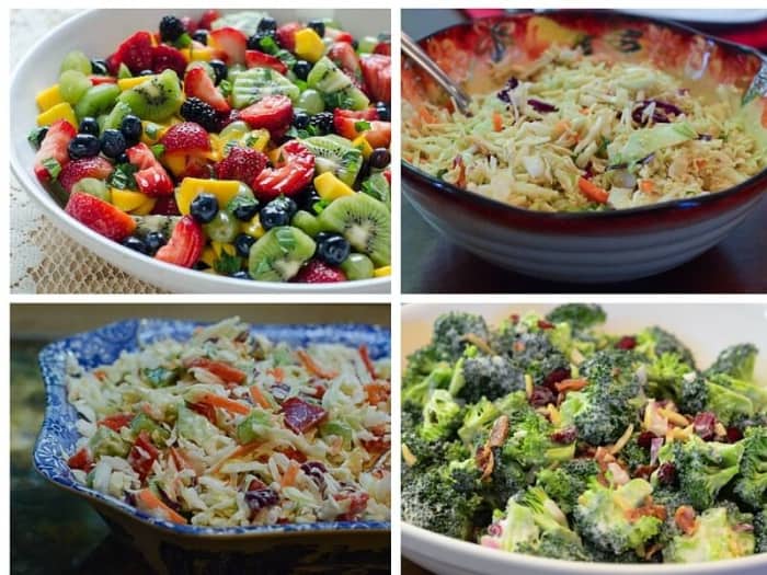 Four salad images in a collage format.