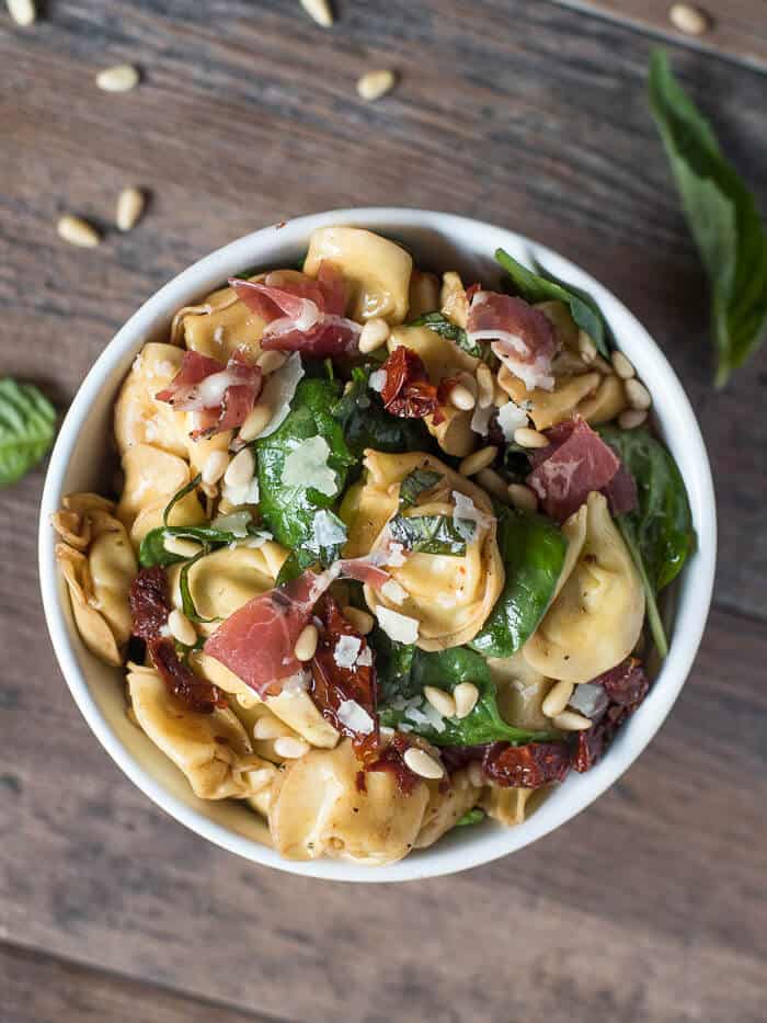 Italian Tortellini Salad in a small bowl.