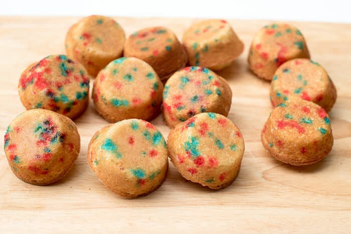 The funfetti cupcakes after they ar removed from the baking tin.