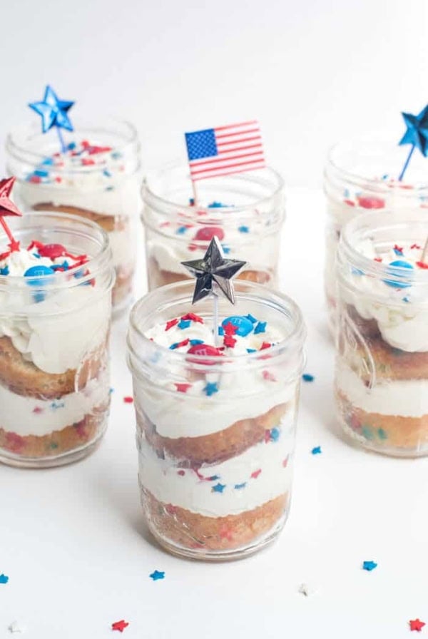 Patriotic Funfetti Mason Jar Cupcakes
