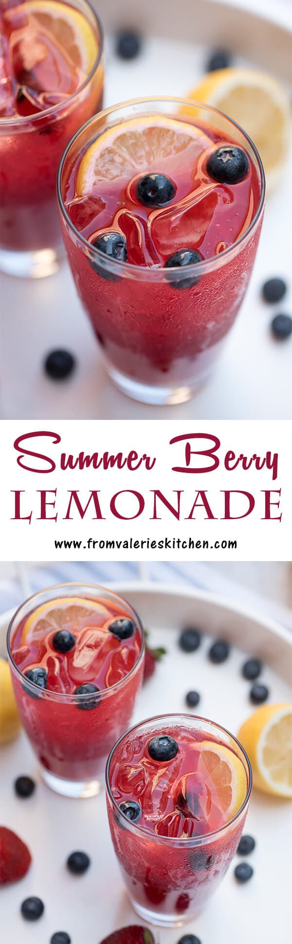 Two images of Summer Berry Lemonade in glasses with text overlay.