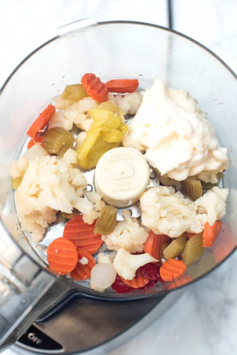 Giardiniera in a food processor.