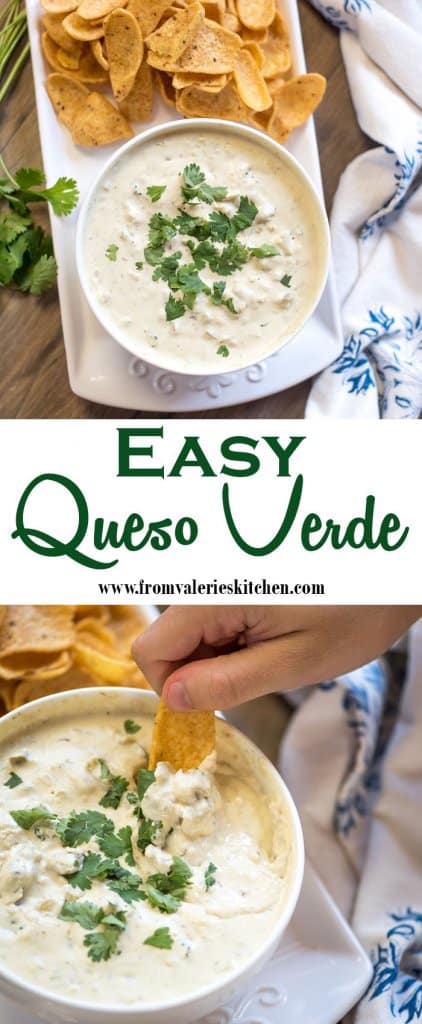 Easy Queso Verde on a platter with fritos.