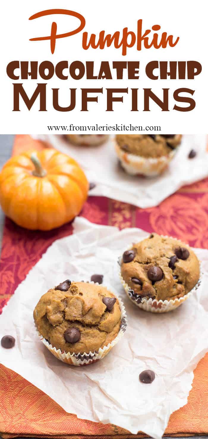 Pumpkin Chocolate Chip Muffins with text overlay.