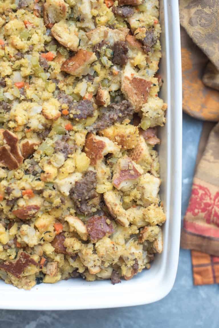 Cornbread Stuffing with Sage Sausage and Apples