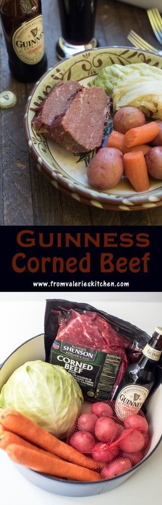 A two image vertical collage of Guinness Corned Beef with text overlay.