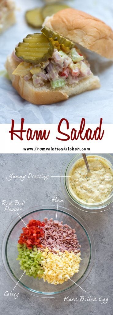 A two image vertical collage of Ham Salad with text overlay.