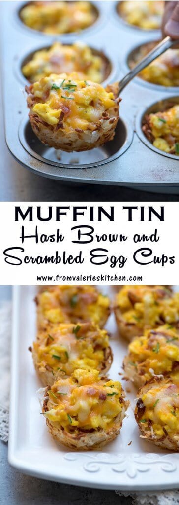 Two images of Muffin Tin Hash Brown and Scrambled Egg Cups with text overlay.