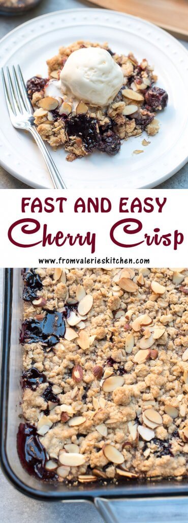 Two images of Easy Cherry Crisp with text overlay.