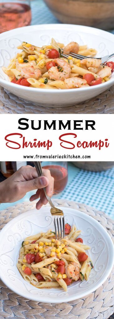 Two images of Summer Shrimp Scampi with text overlay.