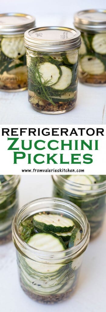Two images of Refrigerator Zucchini Pickles with text overlay.