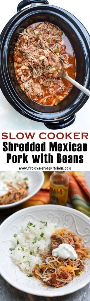 Two images of Slow Cooker Mexican Pork with Beans with text overlay.