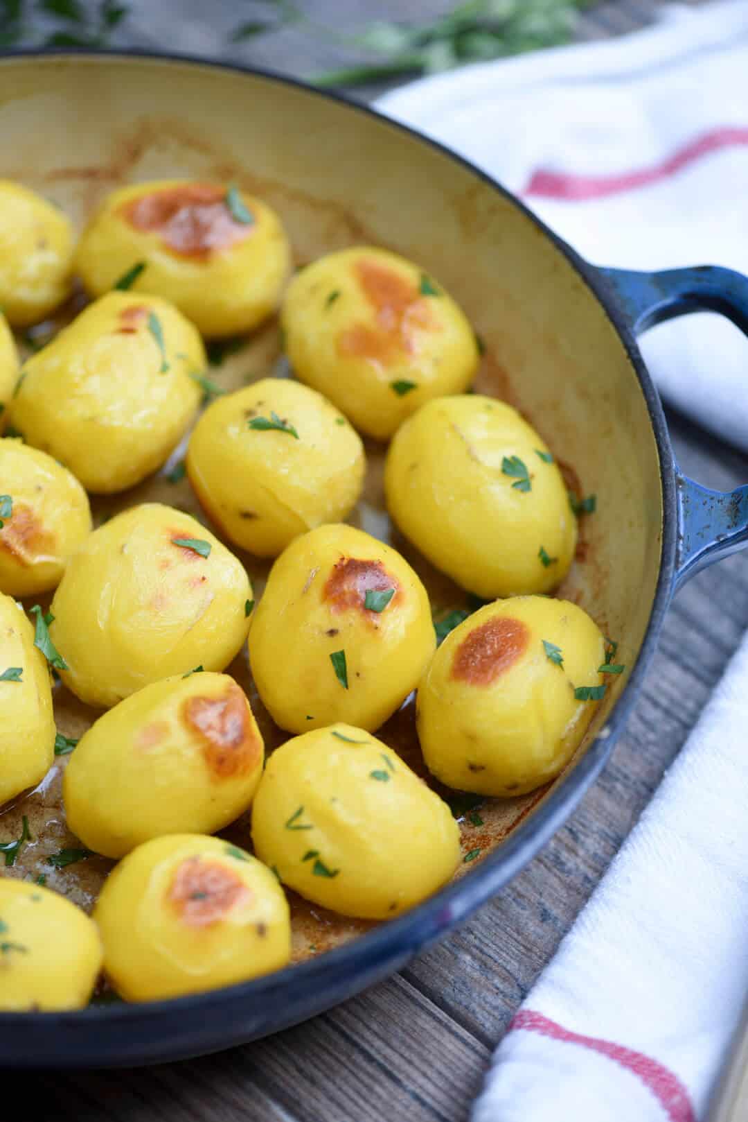 A close up shot of the potatoes from the side.