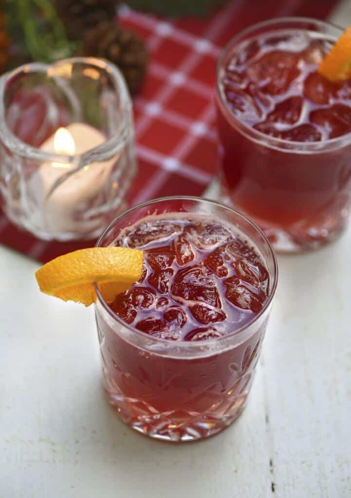 A closeup of punch in a crystal glass.