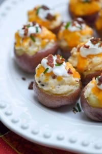 Twice Baked Potato Bites on a white plate.