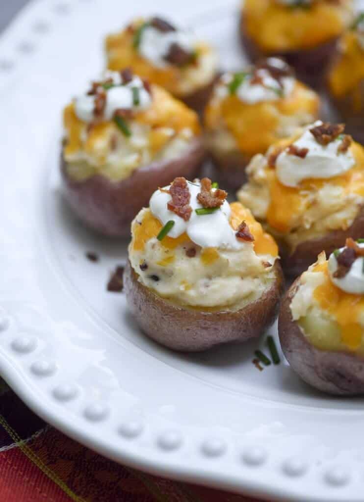 Twice Baked Potato Bites on a white plate.