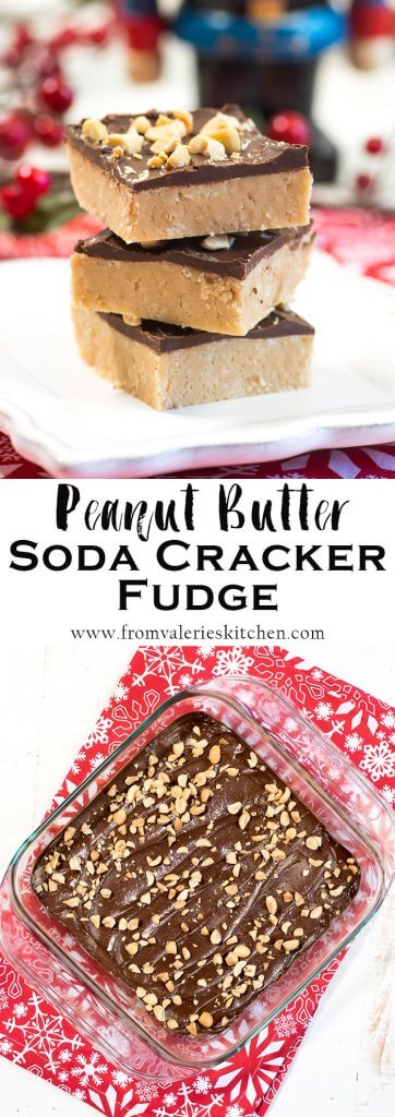 A two image vertical collage of Peanut Butter Soda Cracker Fudge with text overlay.