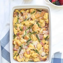 Savory French Toast Bake in a casserole dish.