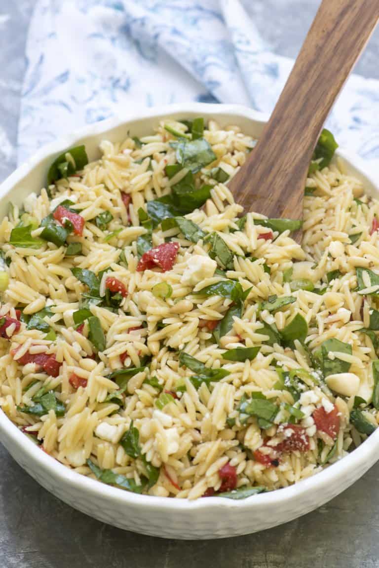 Orzo Salad with Roasted Red Peppers, Spinach, and Feta Valerie's Kitchen