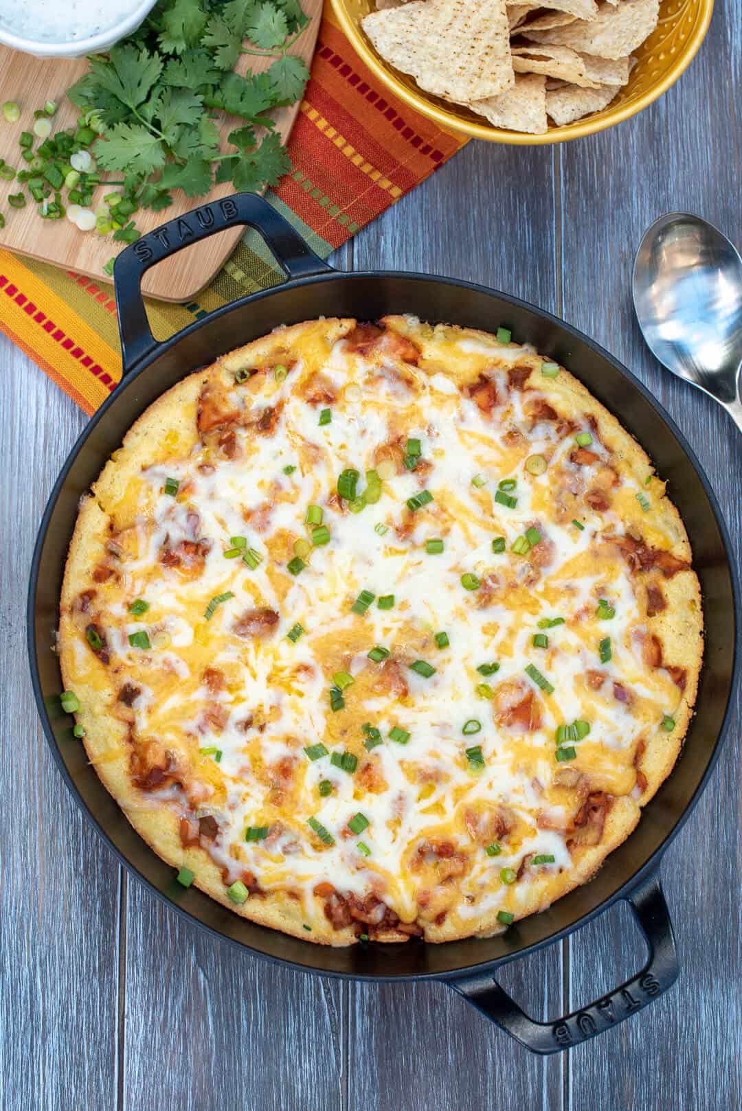 bbq chicken cornbread skillet