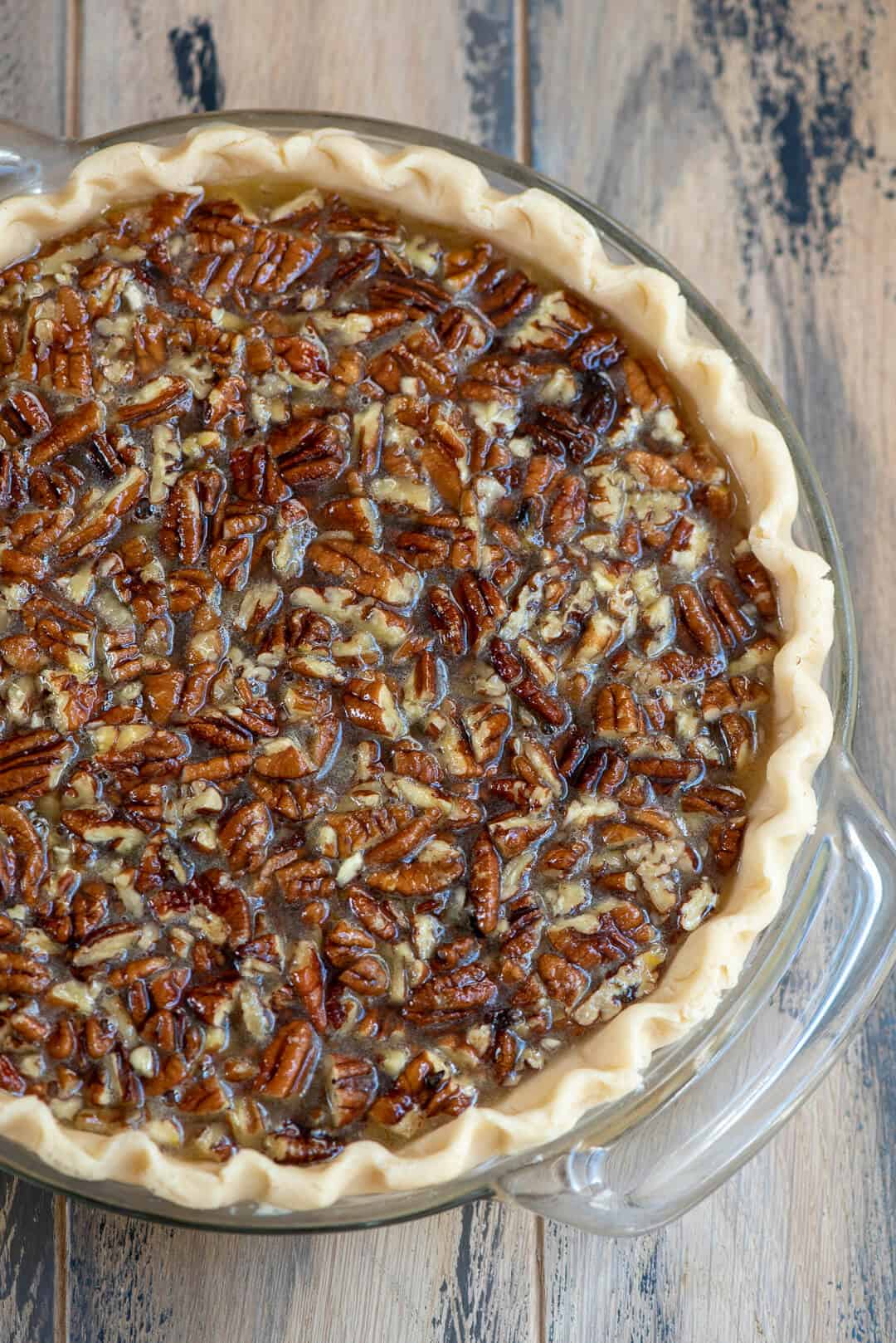 Bourbon Pecan Pie just before it goes in the oven.