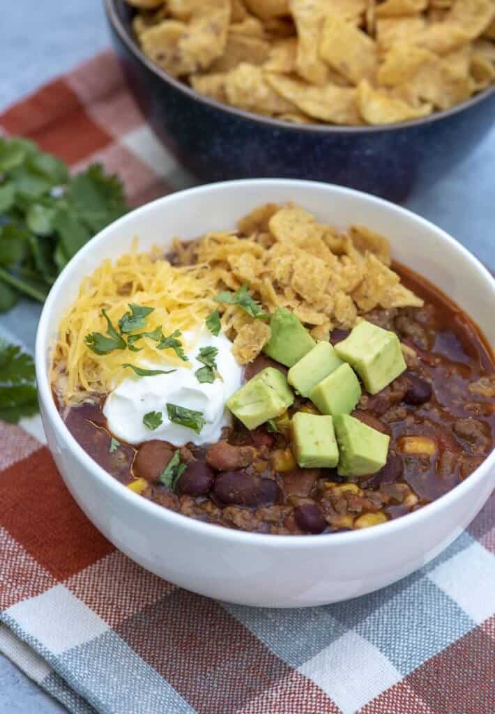 Beef and Bean Taco Chili (Stovetop or Slow Cooker) | Valerie's Kitchen