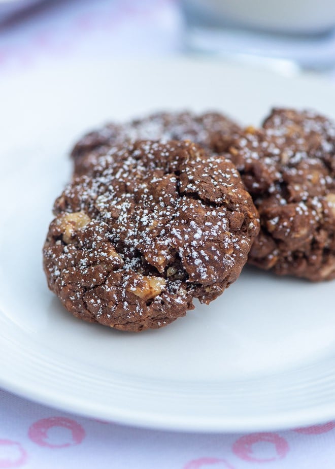 Chocolate Brownie Oatmeal Cookies on a small white plate