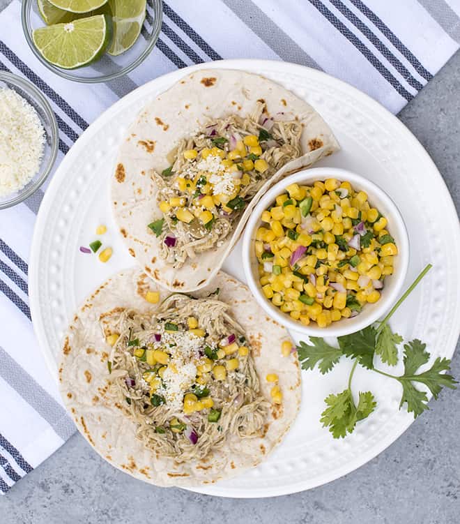 Green-Chile Chicken Tacos with Corn Salsa
