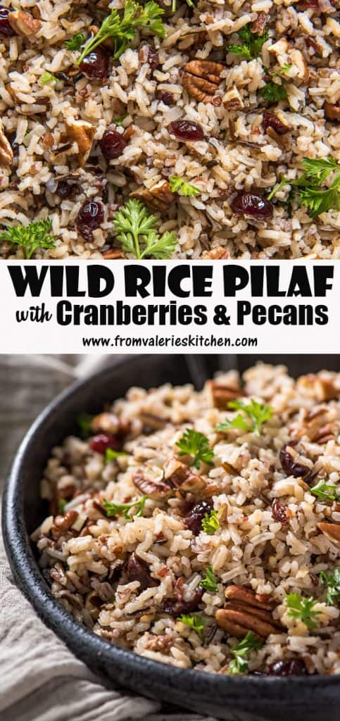 Two images of Wild Rice Pilaf with Cranberries and Pecans with text.