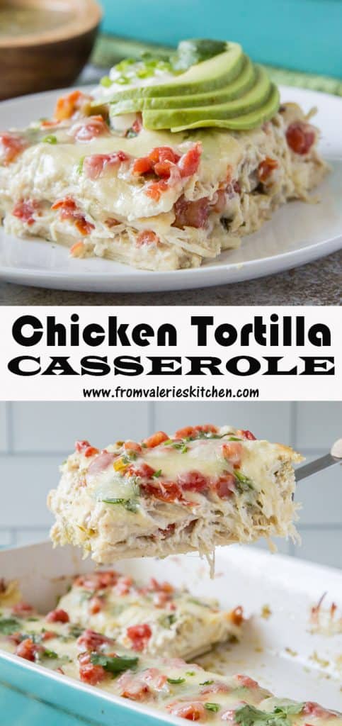 Chicken Tortilla Casserole with text overlay.