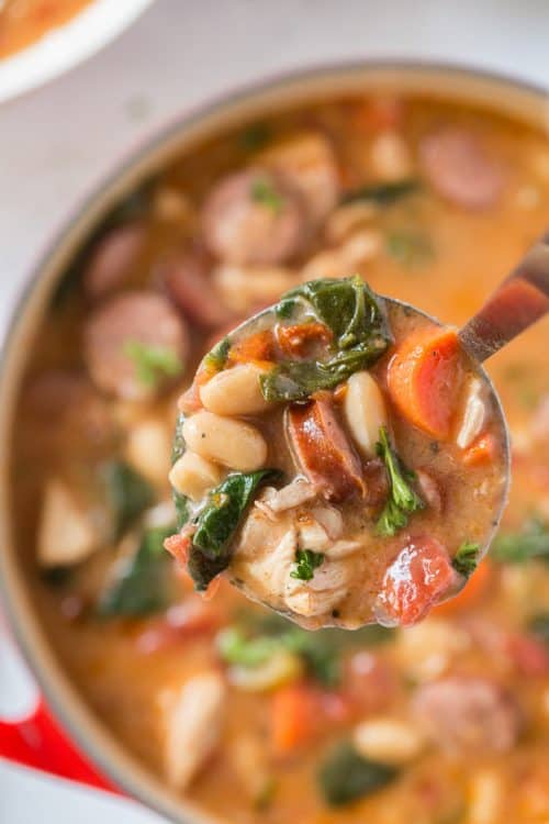 Chicken and Sausage Stew with White Beans and Spinach Valerie's Kitchen