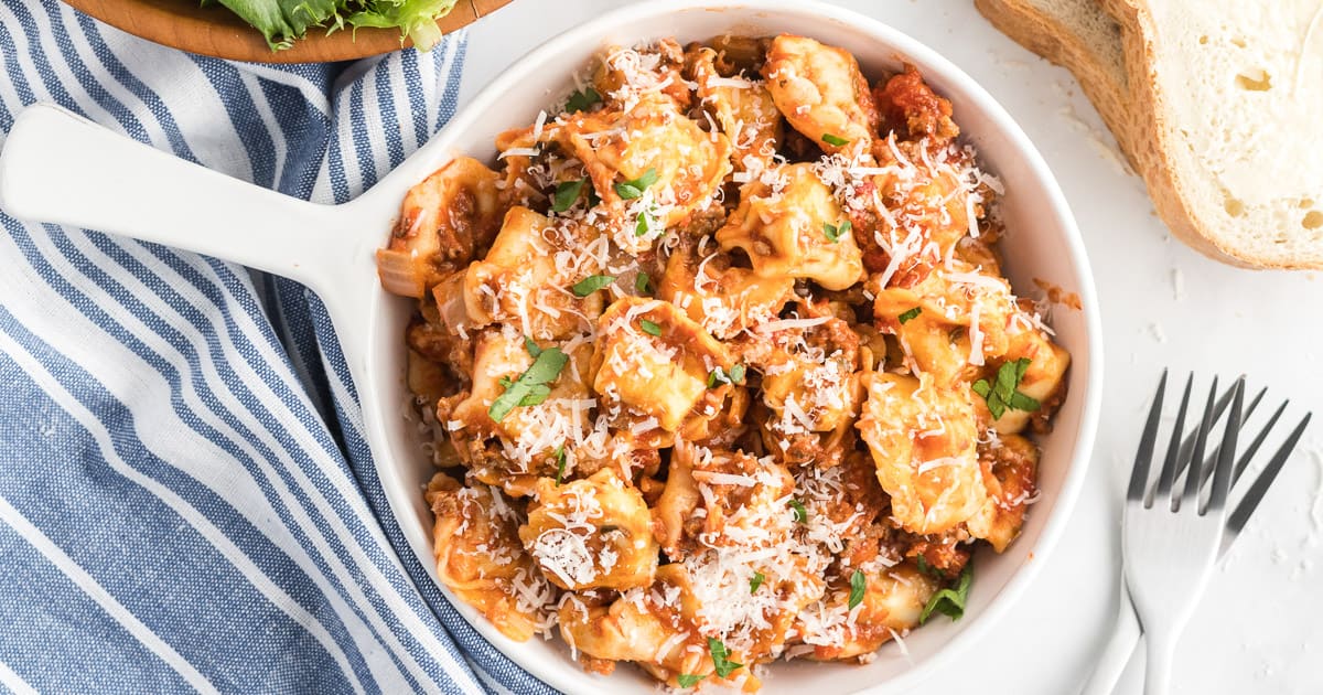 Meaty Tortellini Skillet (One Pot - 30 Minutes!) | Valerie's Kitchen