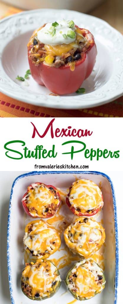 A two image vertical collage of Mexican Stuffed Peppers with text overlay.