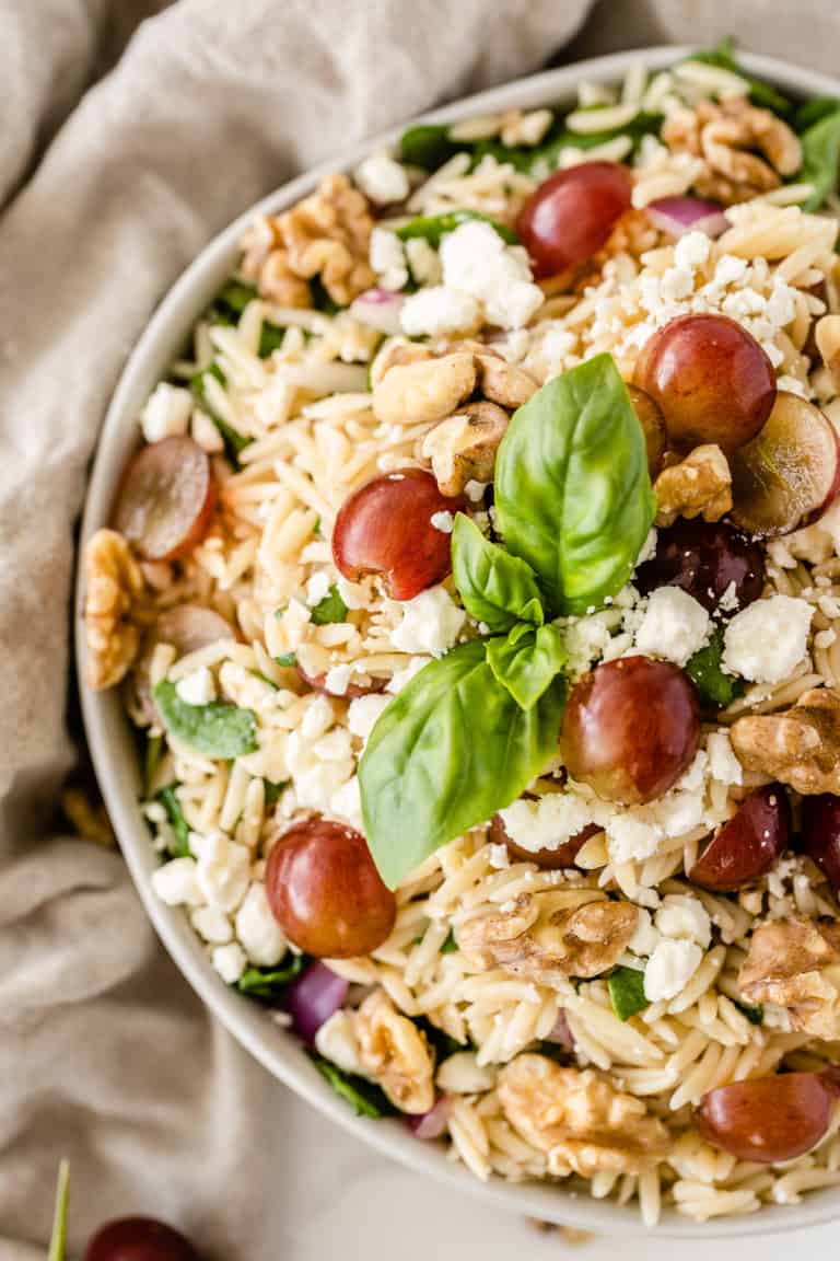 Orzo Grape Feta Salad (with Spinach and Balsamic) Valerie's Kitchen