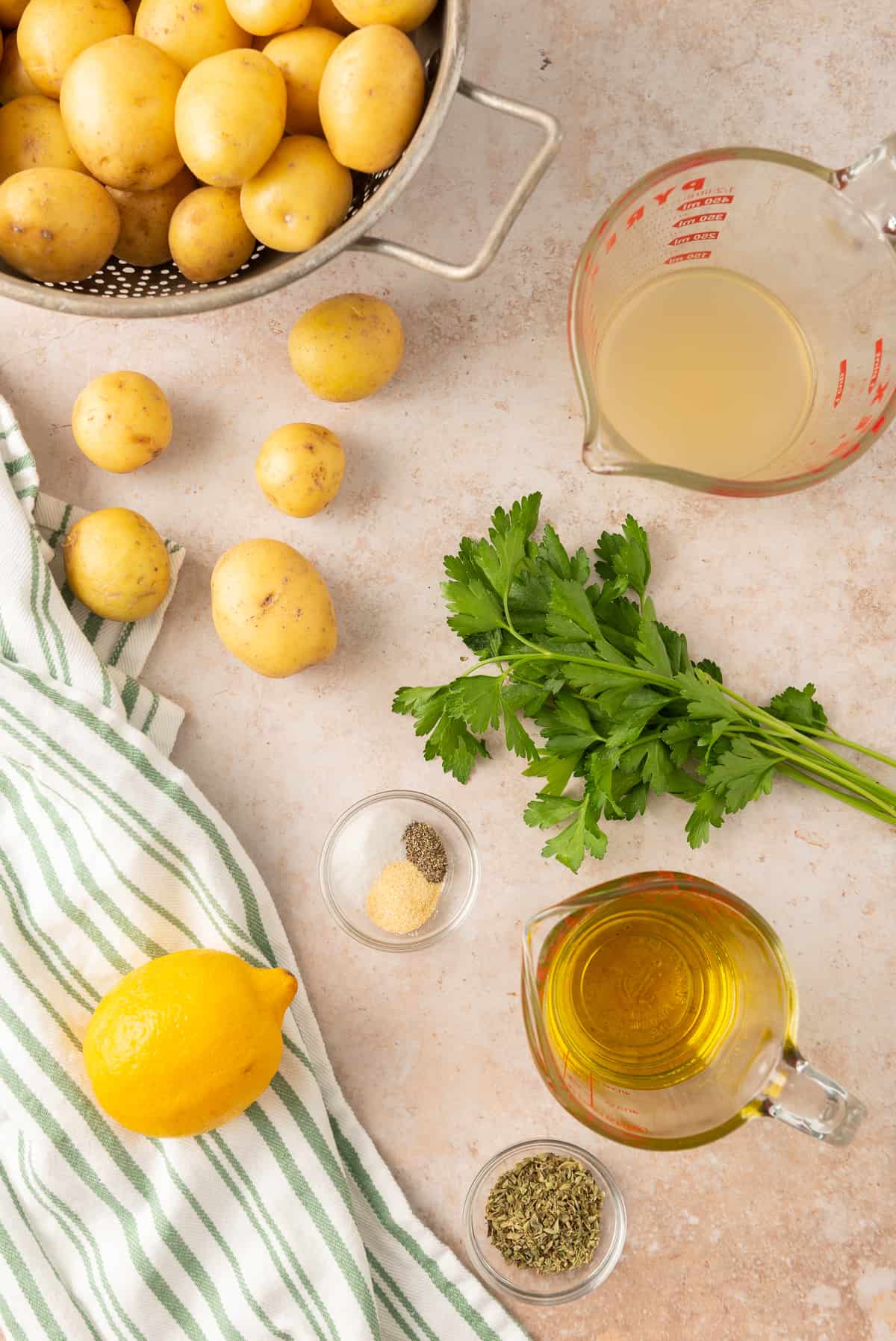 All the ingredients required to make Greek Potatoes