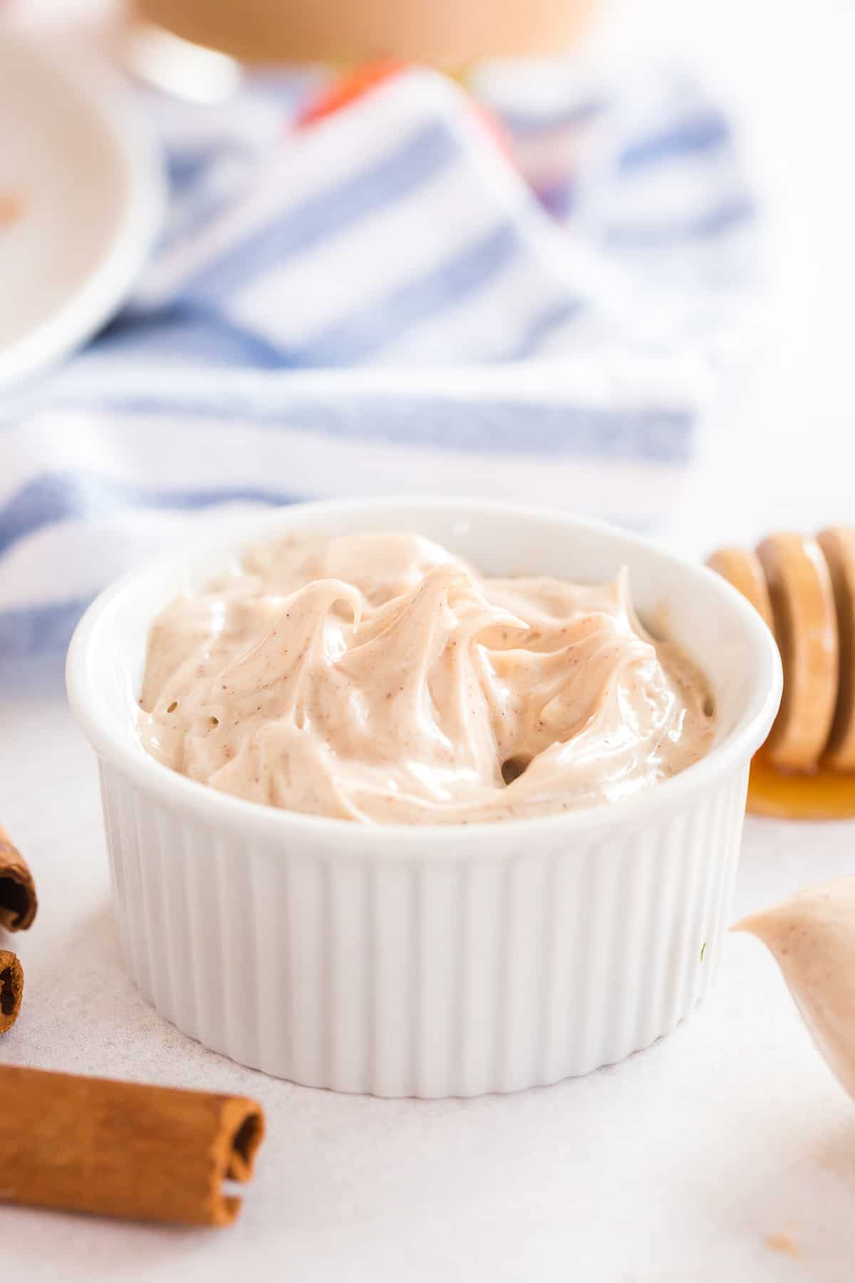 Maple Honey Cinnamon Butter in a small white ramekin.