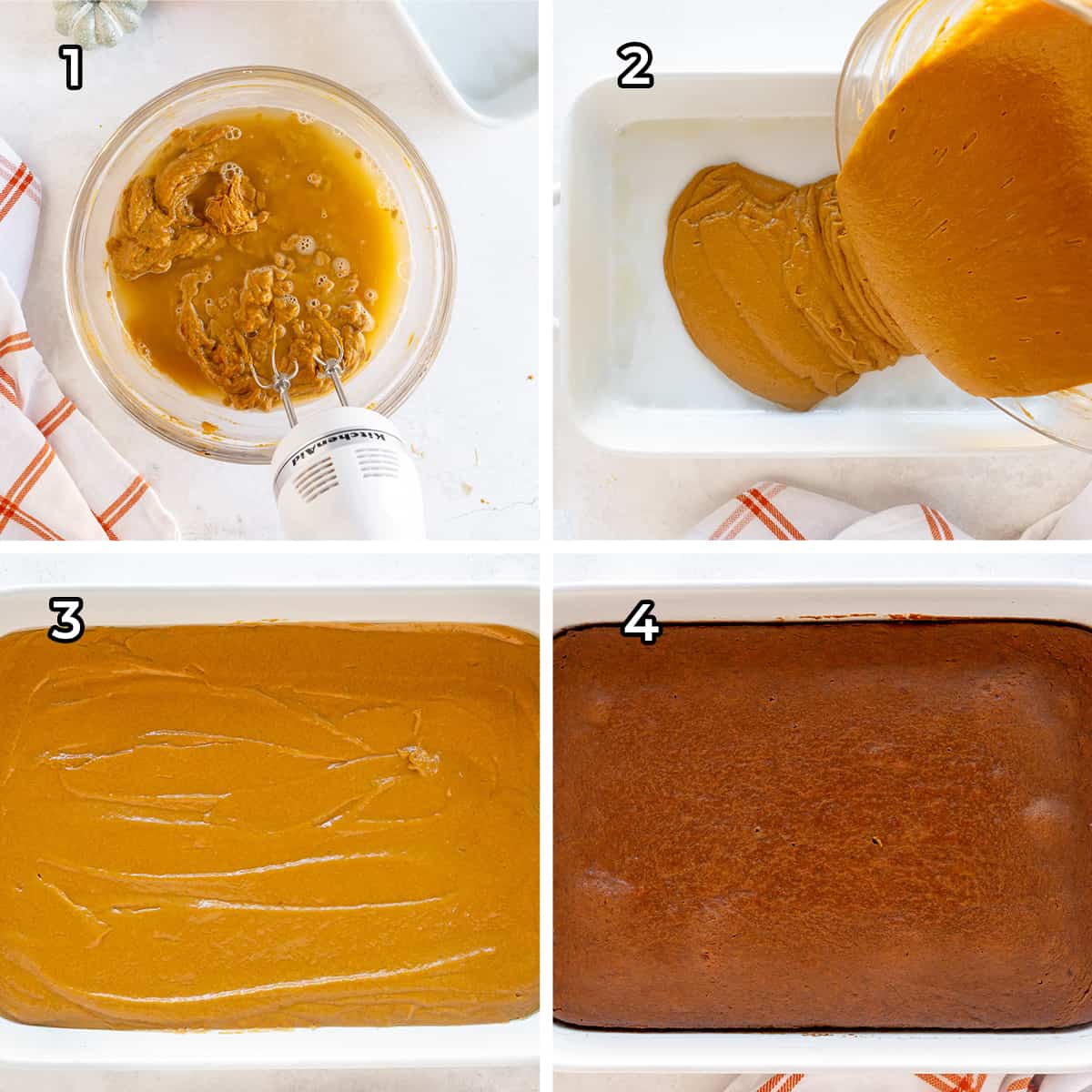 Pumpkin Gingerbread batter poured into a baking dish and baked.
