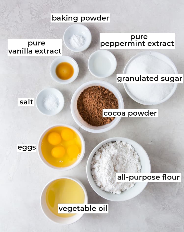 The ingredients needed to make Chocolate Peppermint Crinkles with text overlay.