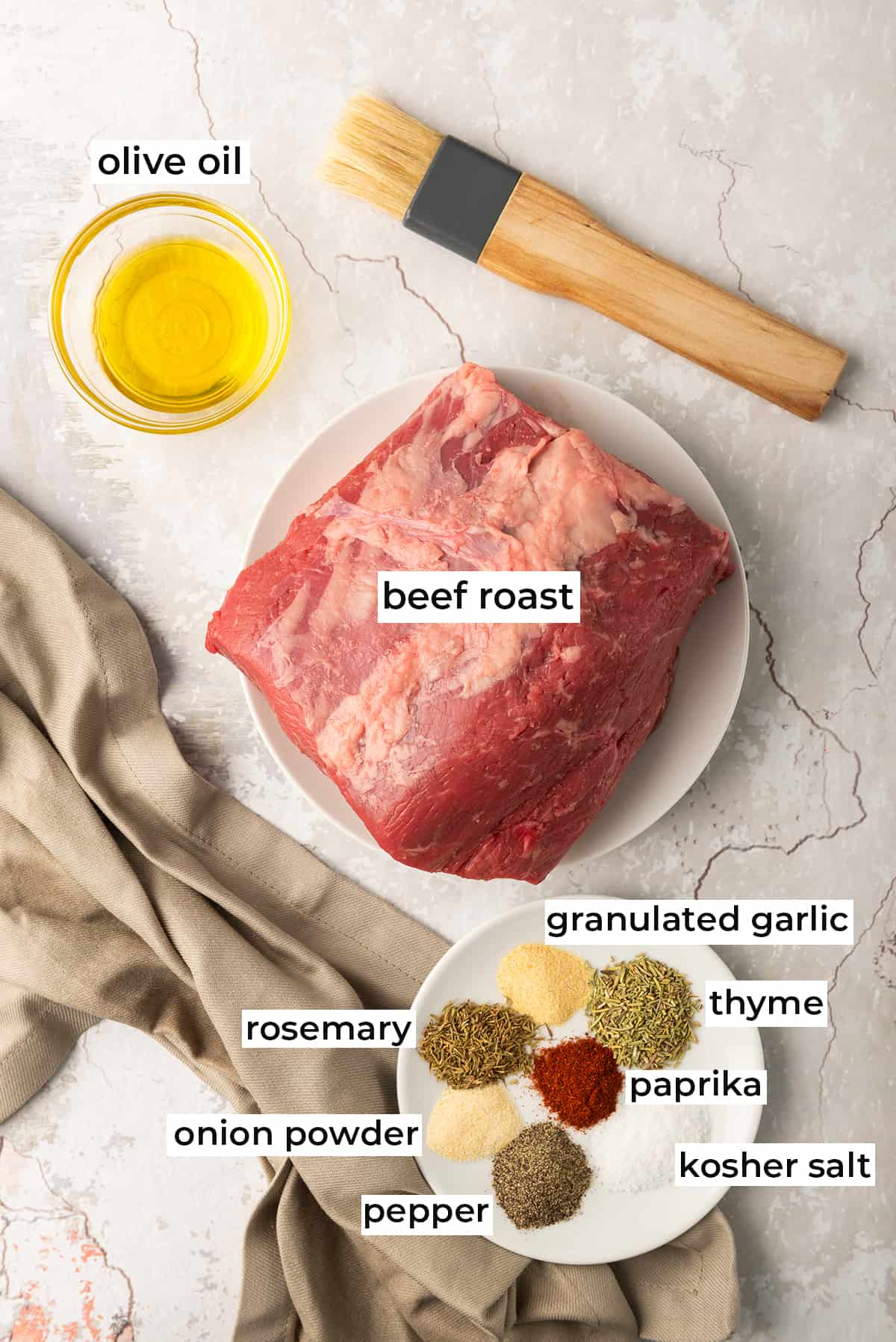 All the ingredients needed to make Deli Style Roast Beef with text overlay.