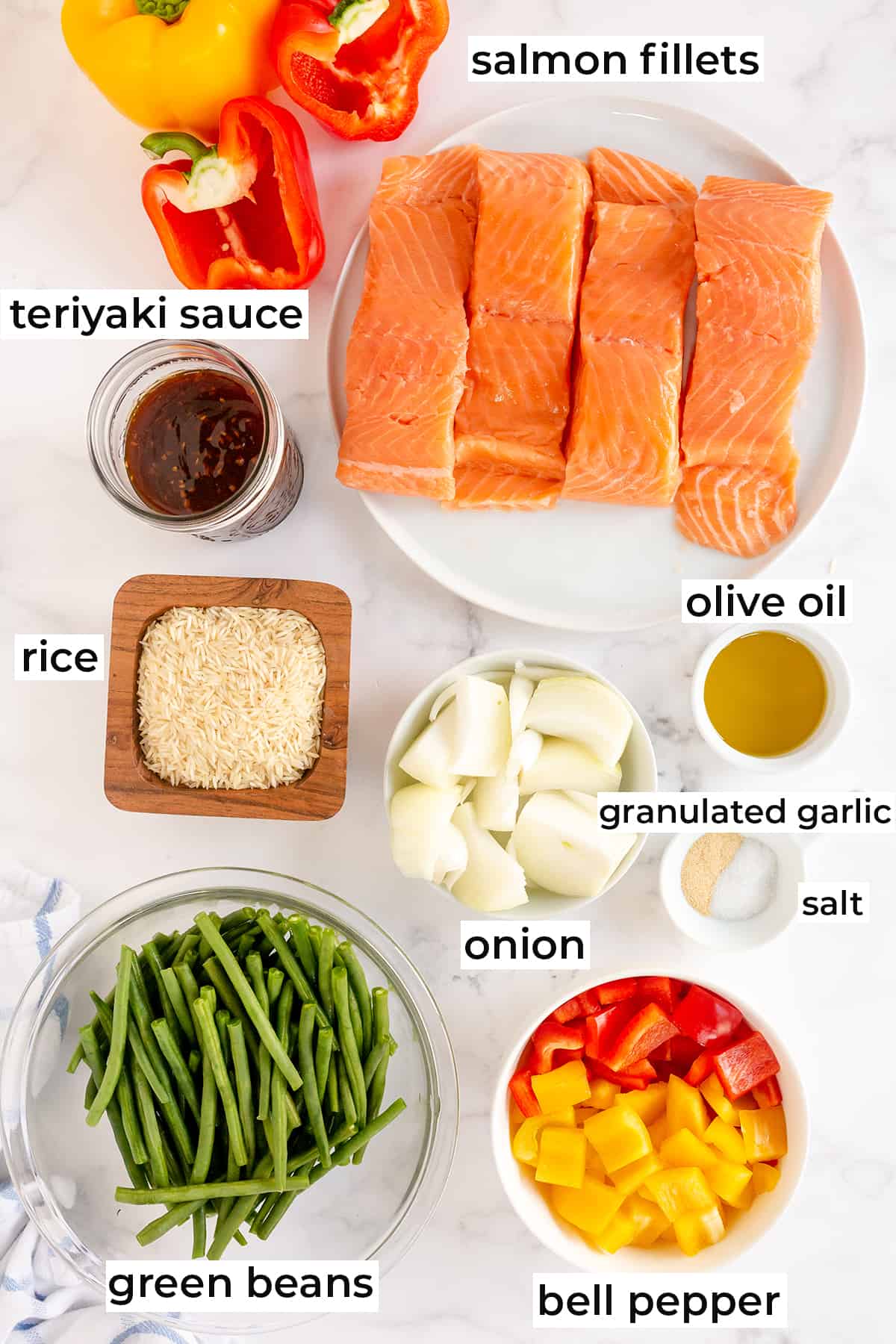 All the ingredients to make Teriyaki Salmon.