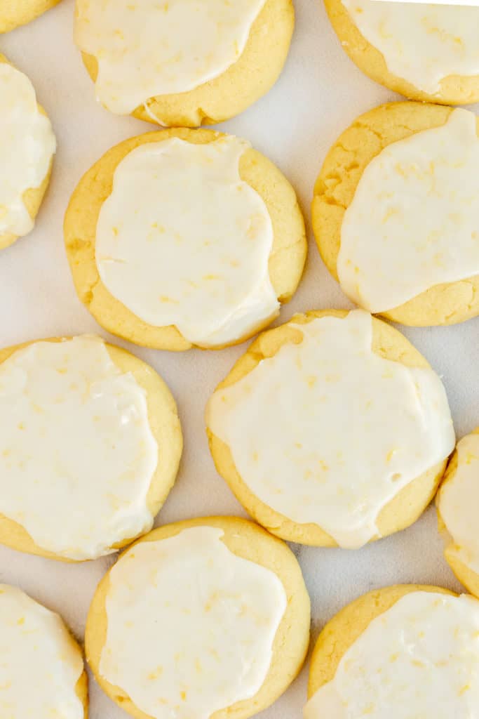 Lemon glazed cookies shot from over the top.