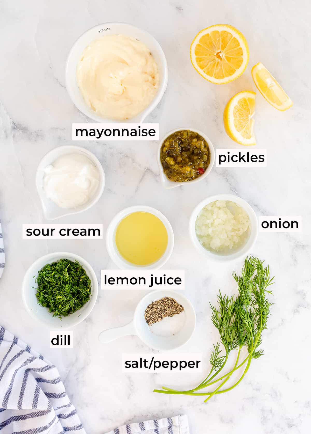 The ingredients for Homemade Tartar Sauce with text overlay.