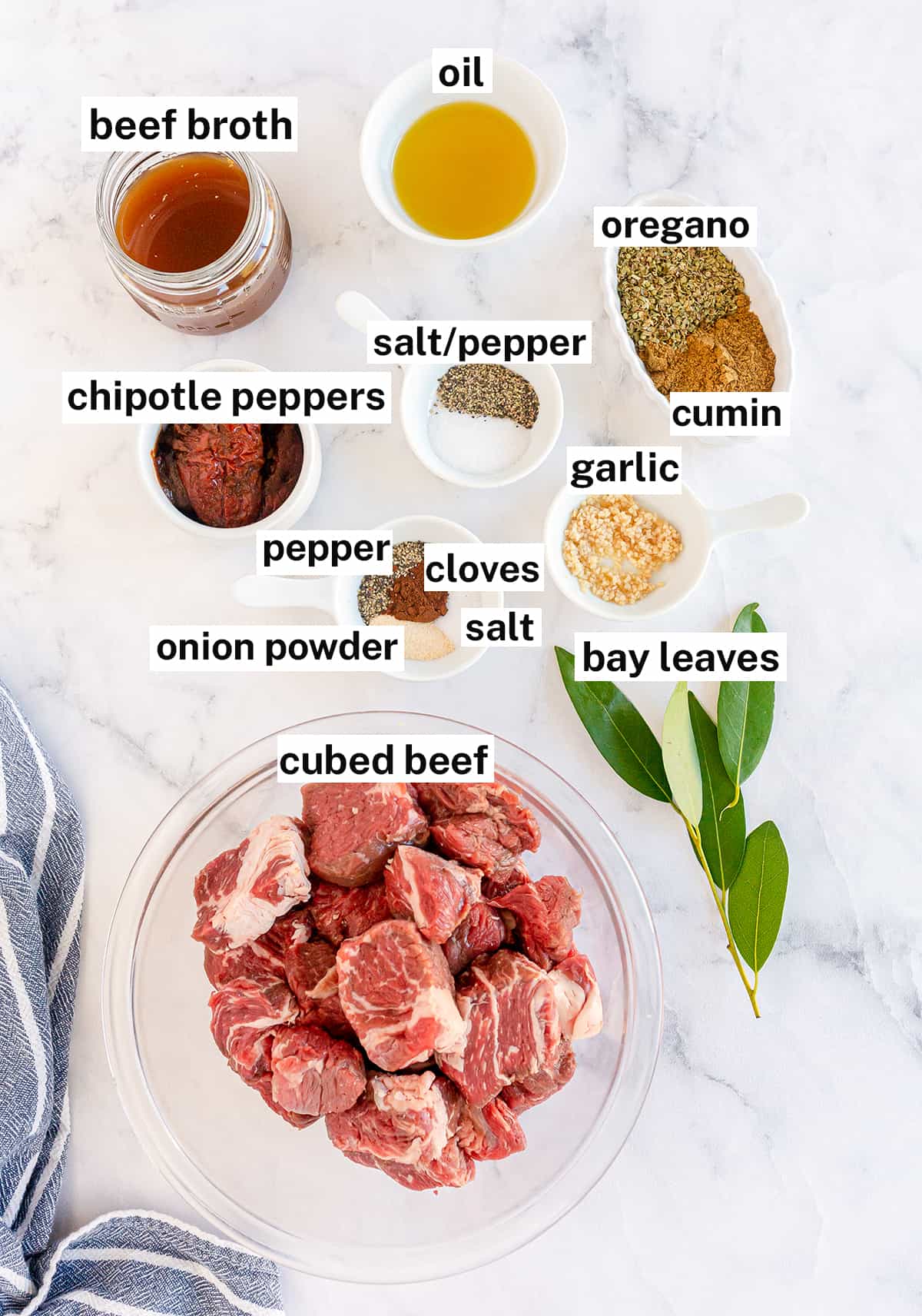 The ingredients needed to make Barbacoa in the Instant Pot with text overlay.