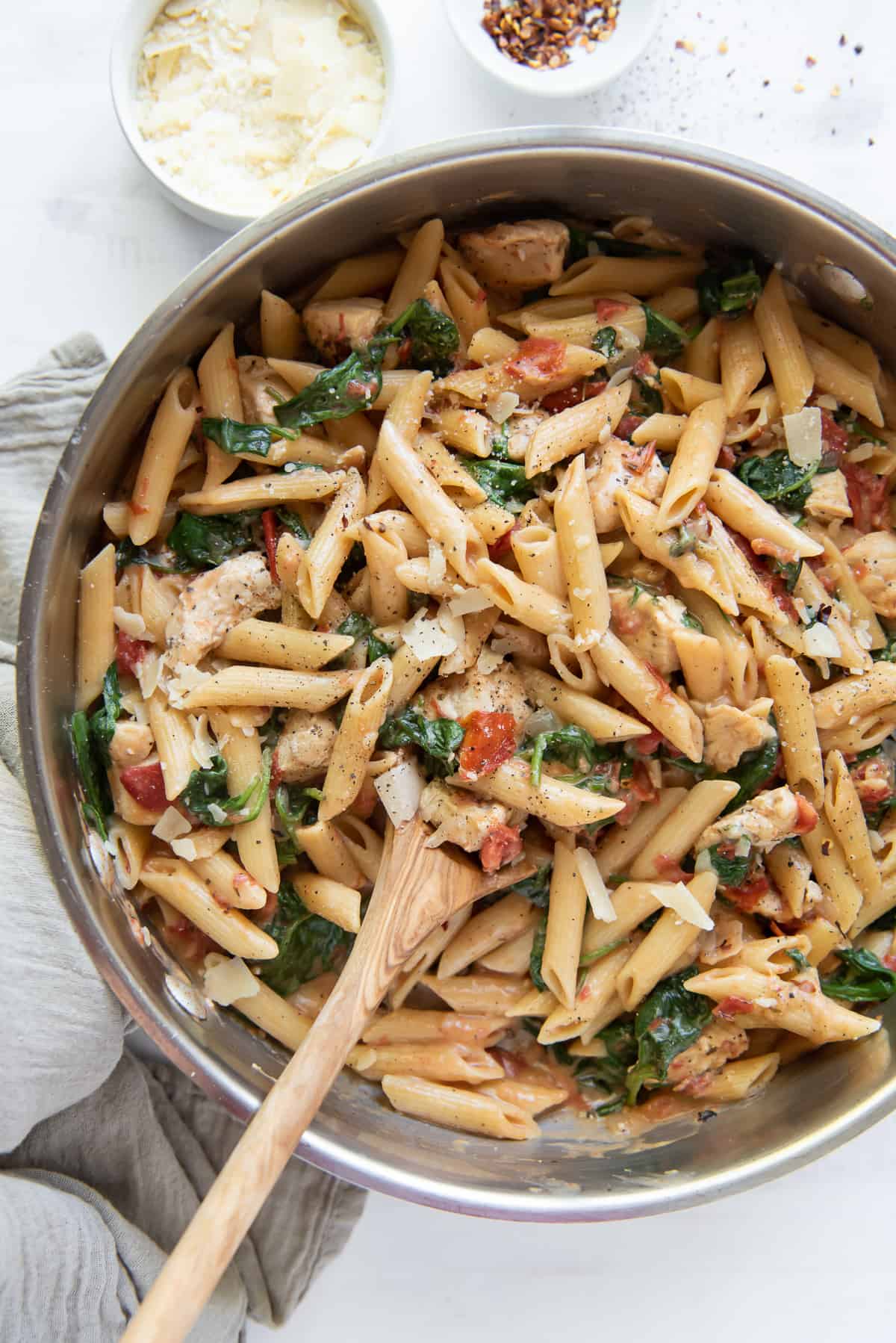 Chicken and Spinach Skillet Pasta (30 Minute Meal!) | Valerie's Kitchen