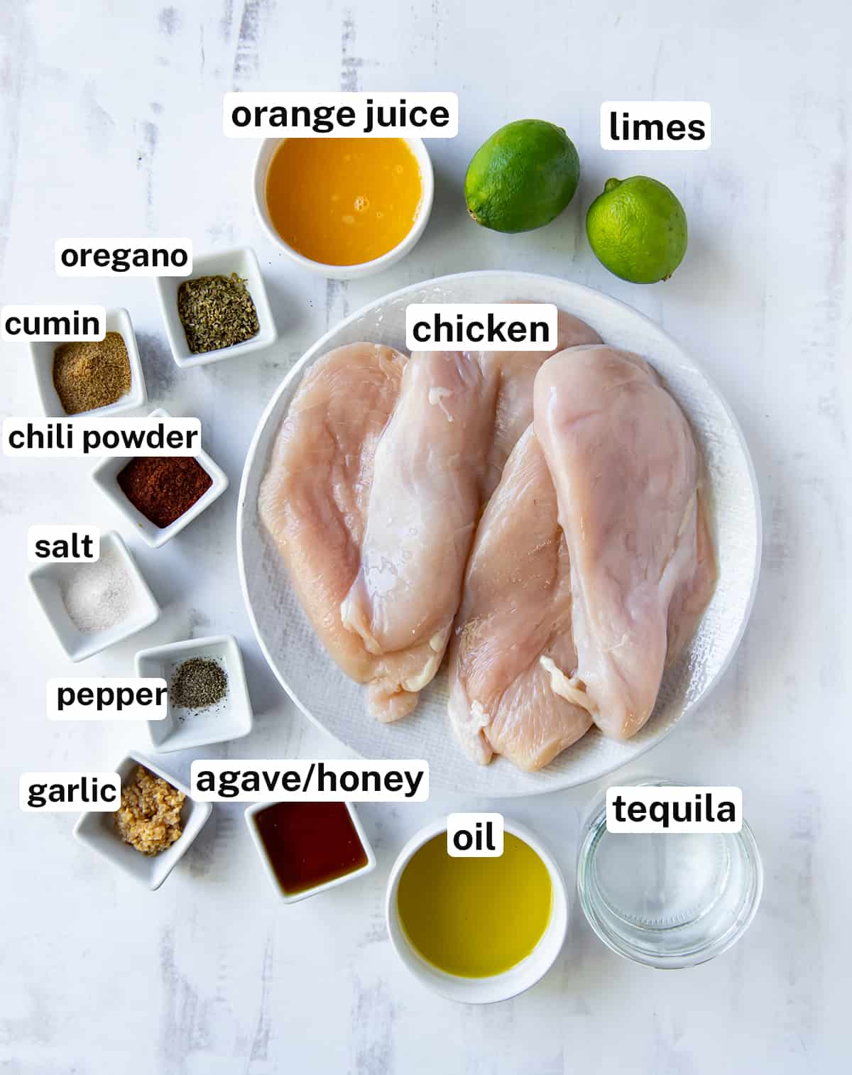 The ingredients for Margarita Chicken with text overlay.