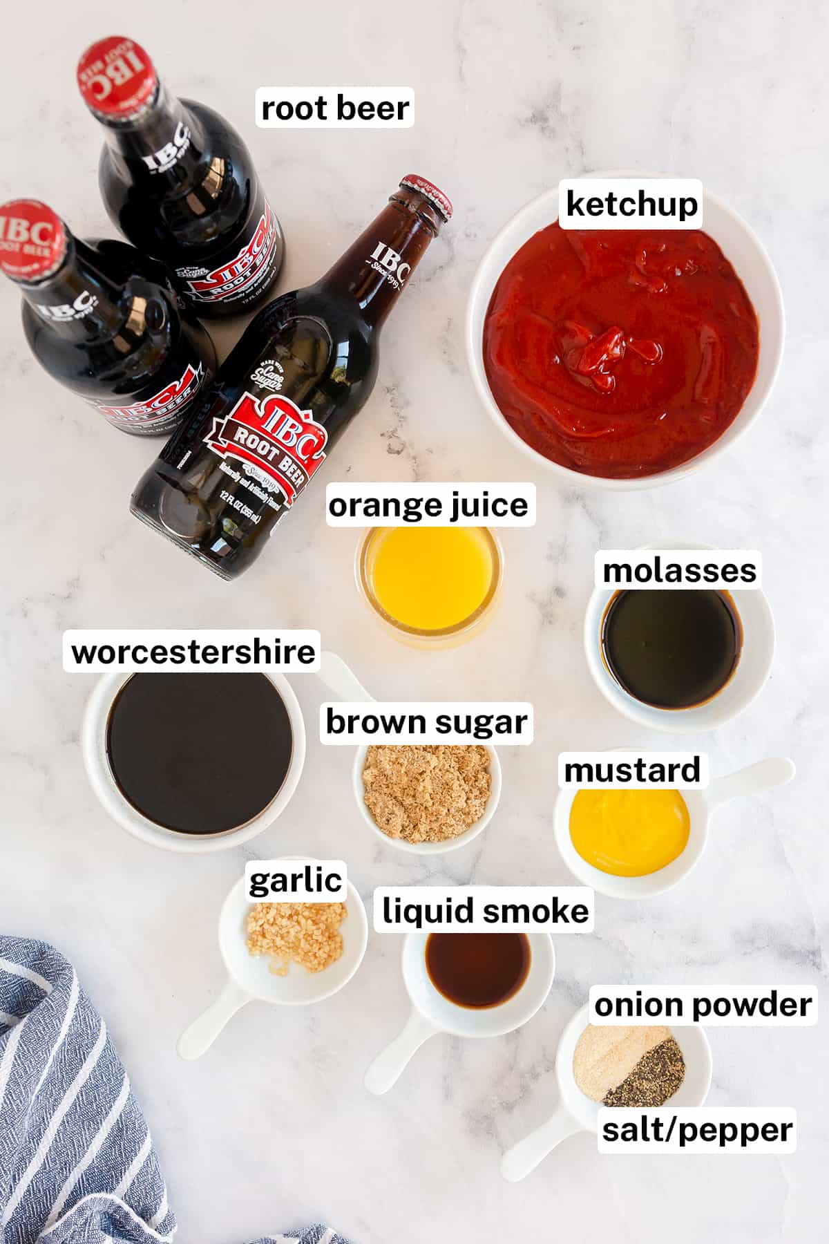 The ingredients for making Root Beer BBQ Sauce with text overlay.