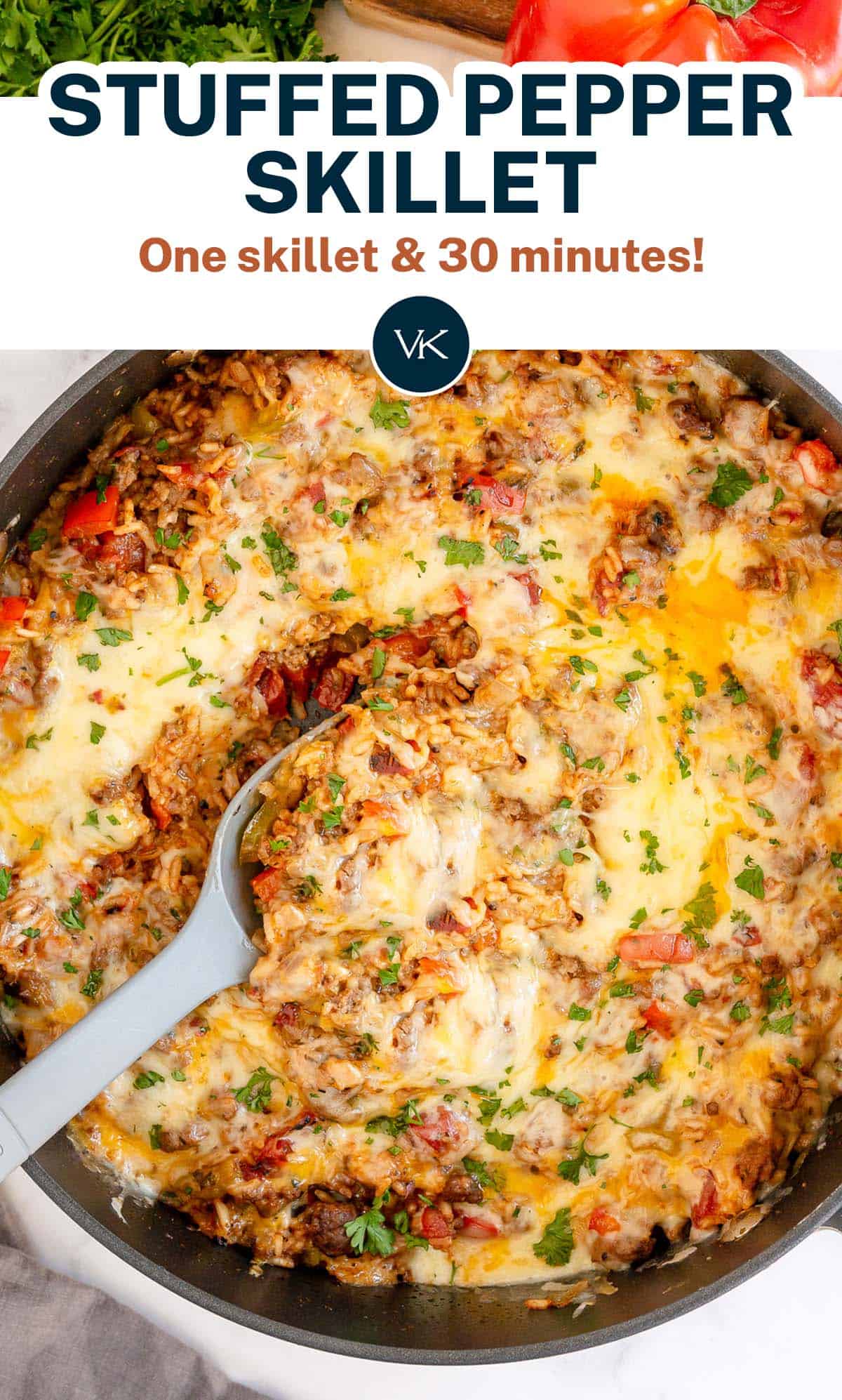 Stuffed Pepper Skillet (Easy Ground Beef Recipe) Valerie's Kitchen