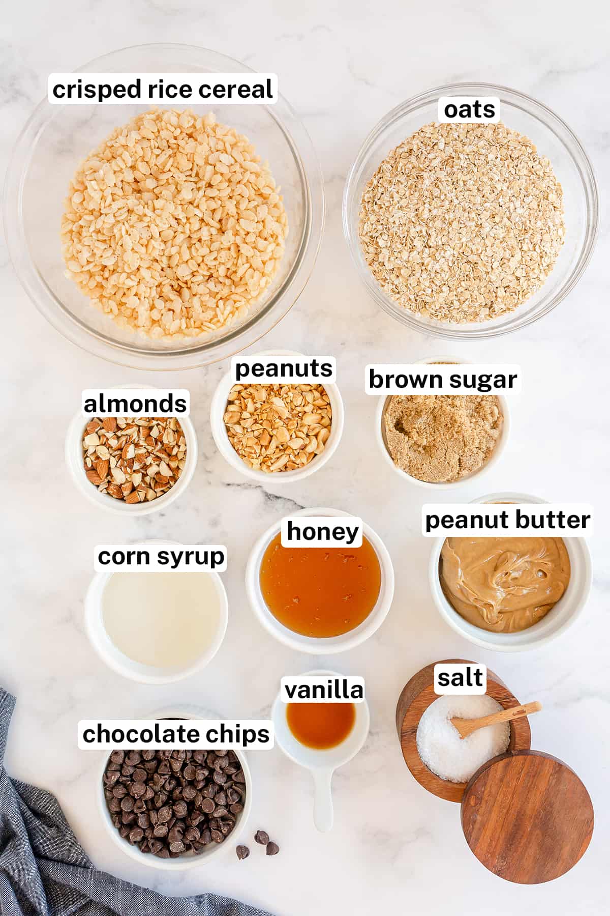 The ingredients for No Bake Granola Bars with text overlay.